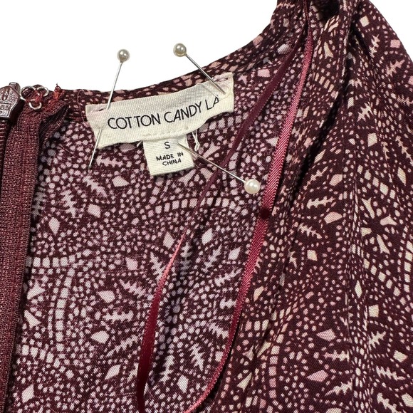 Cotton Candy LA Small Woman Shorts Jumpsuit Wrap Around Maroon White‎ Geometric - Picture 4 of 12